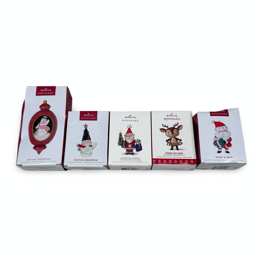 Hallmark Keepsake Christmas Ornament Snowman Reindeer Santa‎ Lot 5 Employee Gift